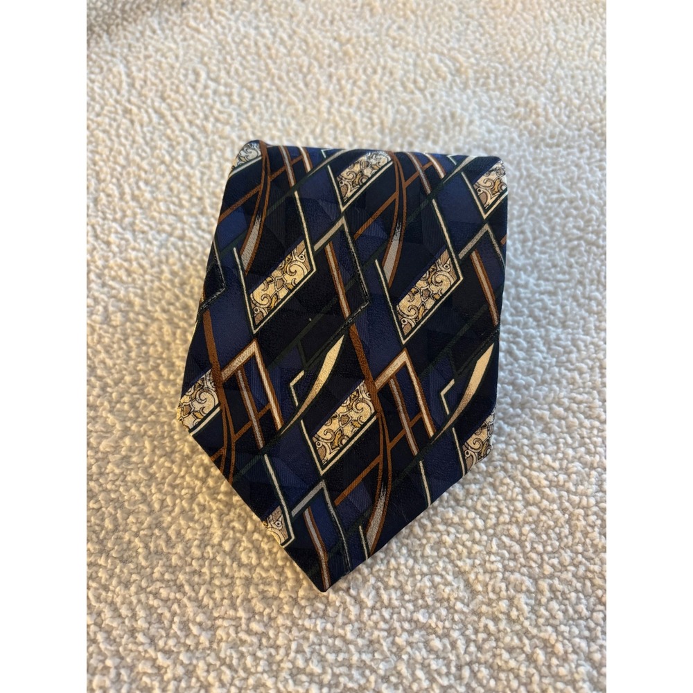 Conte di Milano Silk Neck Tie Geometric Pattern Business Career Navy Blue